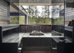 Villa Luxin moderni sauna maisemaikkunalla